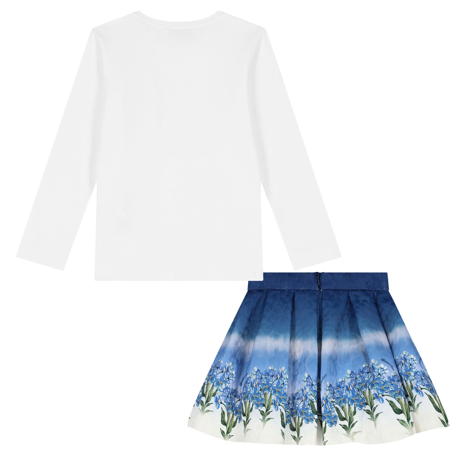 Girls White & Blue Floral Skirt Set, 1, hi-res